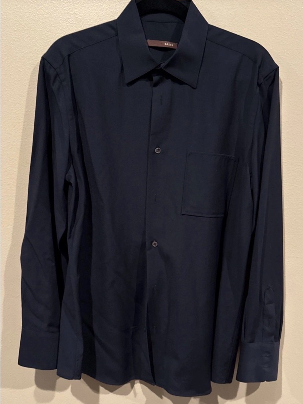 Mens Medium M Bally Black Button-Up Shirt 41 Made in Italy 100% Lana